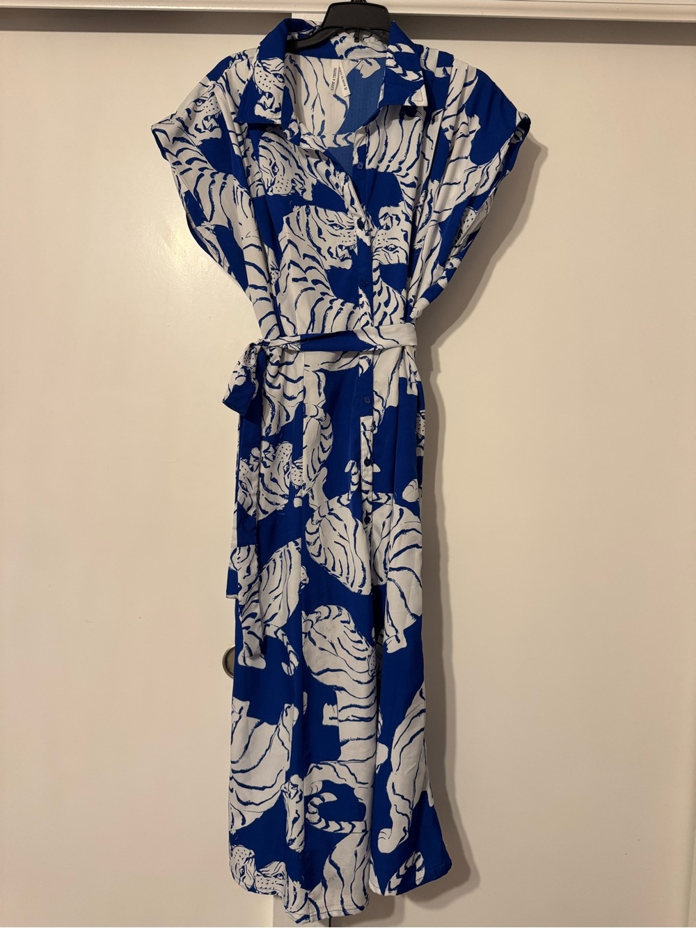 Blue and White Tiger Print Shirt Dress